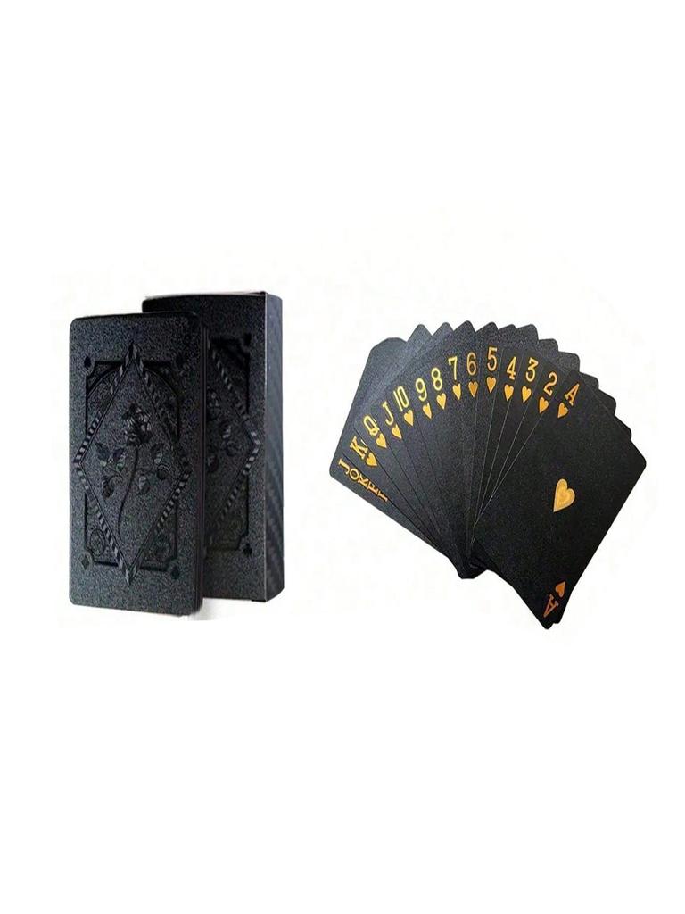 1 A PaIr 0f Rose Waterproof Plastic Poker Cards,Golden Foil Playing Cards For Party Game,(Golden/Black/),Gaming Gift Playing