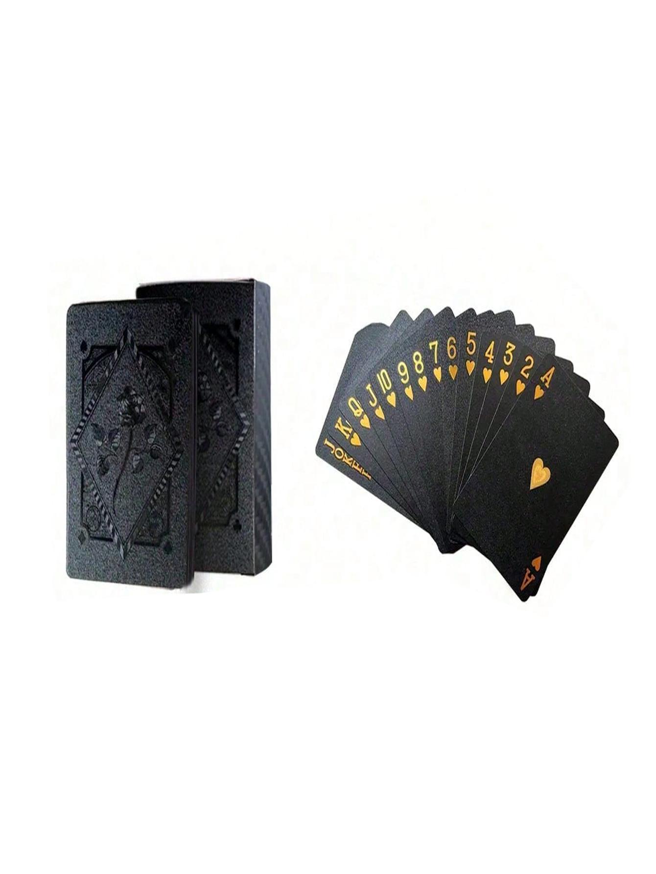 

1 A PaIr 0f Rose Waterproof Plastic Poker Cards,Golden Foil Playing Cards For Party Game,(Golden/Black/),Gaming Gift Playing чорний