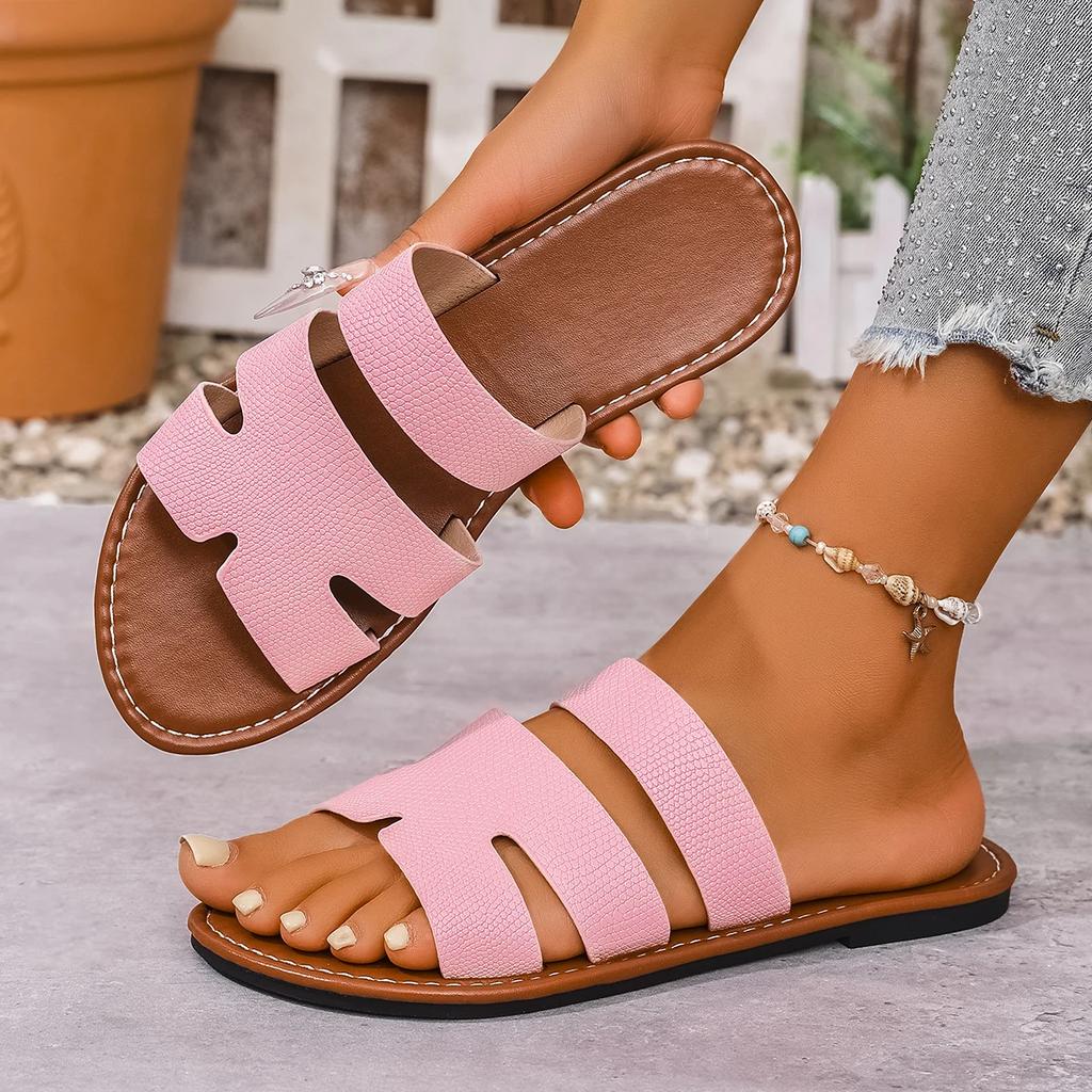 Fashion Summer Women Flat Slippers Fashion Solid Color Sandals Open Toe Outdoor Slippers Casual Beach Women Shoes Plus Size Slides Women
