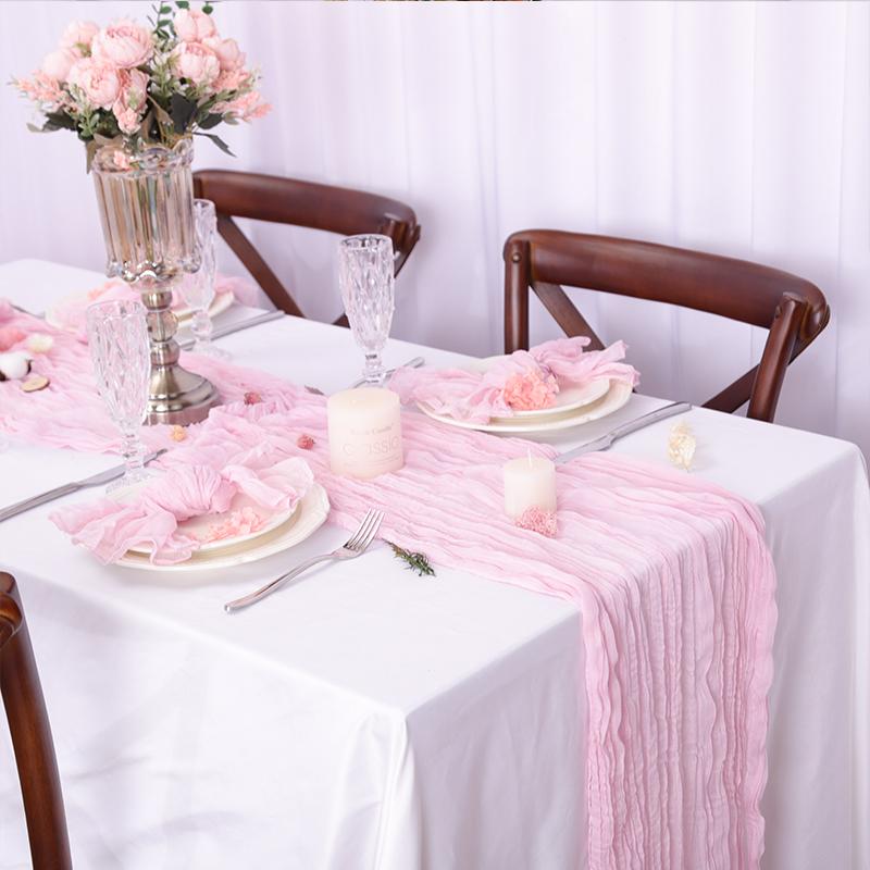 Wrinkle Gauze Table Runner Cheesecloth Semi-Sheer Table Setting Dining Wedding Party Christmas House Banquets Arches Decor