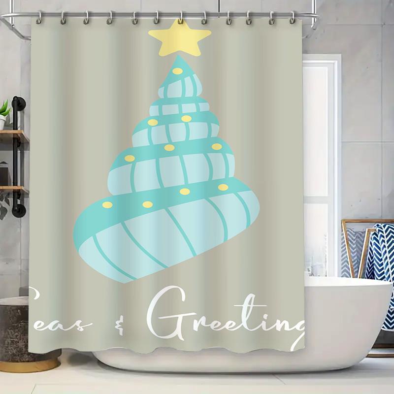 

Vintage Christmas Tree Shower Curtain Waterproof Bathroom Decor With Star Design Light Blue And White Elegant Home Decoration It W60H190(CM)-1 Pcs