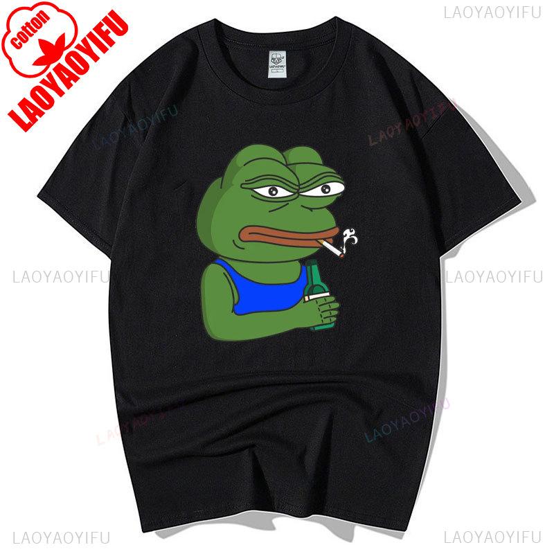 Sad Frog PEPE Funny Graphic T Shirts Summer Clothes for Man High Quality Cotton Short-sleev Tee-shirts Humor Camisetas Hombre