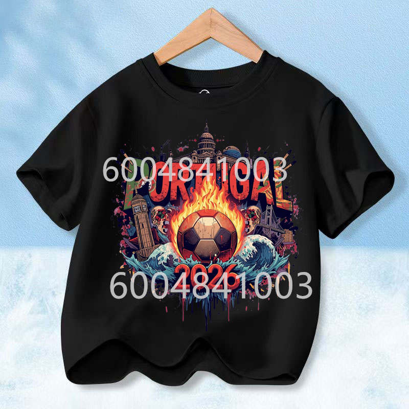 Portugal Flag Retro Style Graphic Children Shirt Kid Boys Girls Summer Cotton Short Sleeve Little Soccer Fan Casual Daily Wear
