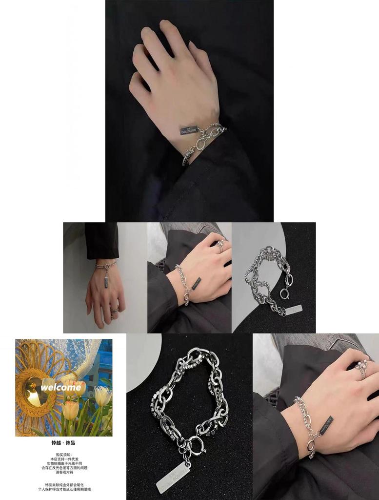 Modern And Chic Double Layer Bracelet For Men Geometric Design Alloy Material