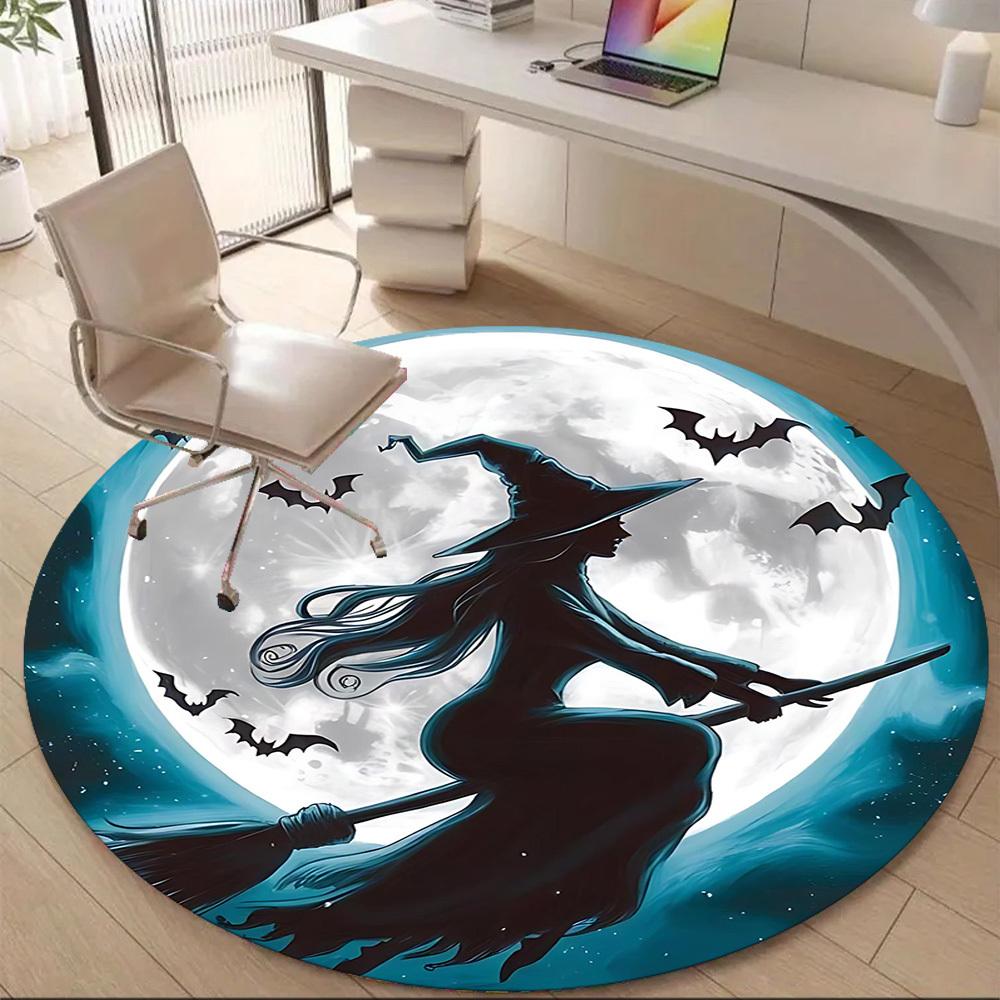 1PCWitch Moon Office Round Area Rug, Mat Suitable For Office, Under Office Chairs Bedroom Living Room Home Decor, Room Deco