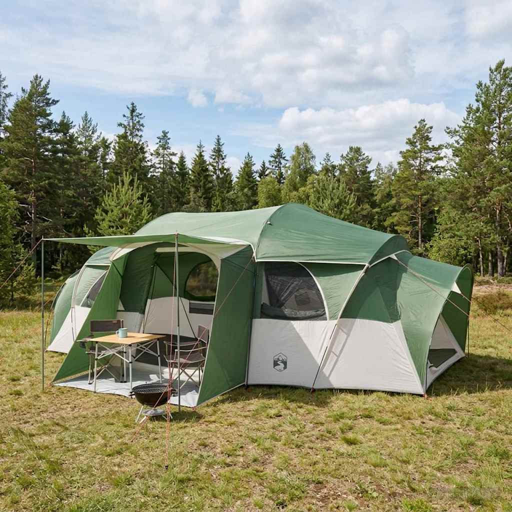 Family Tent with Rain Fly Waterproof Green 10 Person