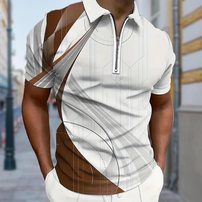 Мужская рубашка поло повседневная на молнии с коротким рукавом модная повседневная — фото 5