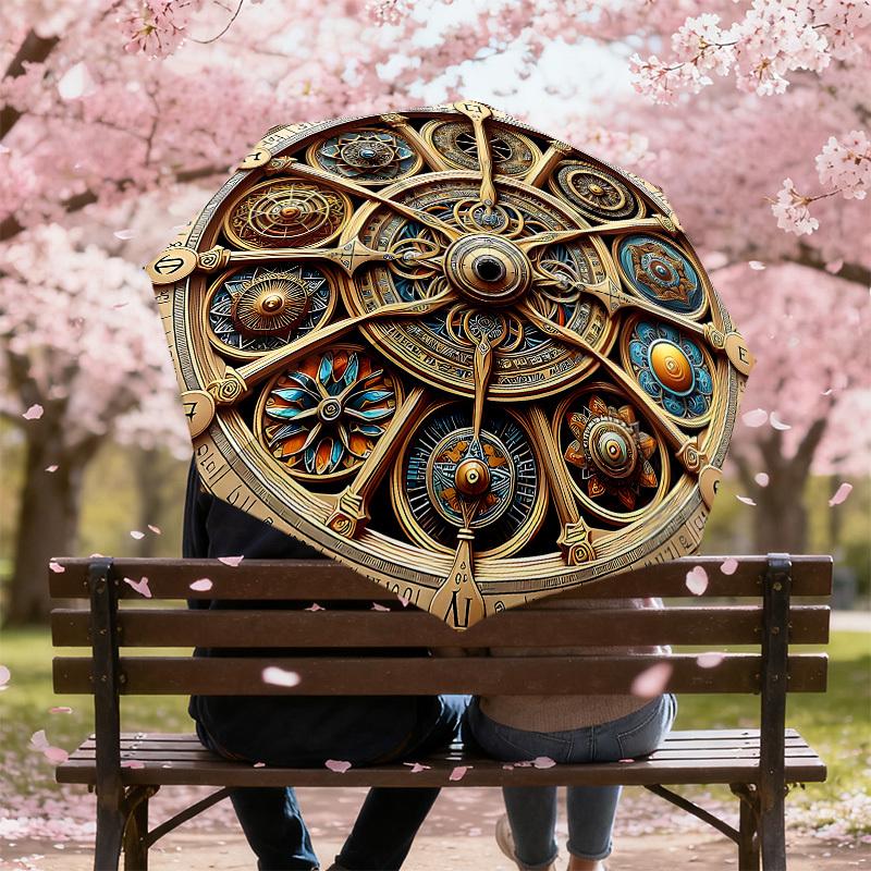 1PC clock faceAutomatic Open/Close Umbrella with Windproof, 8-Rib Sturdy Canopy, Durable Ribs, Fashionable Design, Outdoor Accessory, Fun Prin, Holida