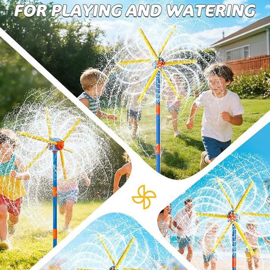 Větrný mlýn Sprinkler pro děti 360stupňové rotující vodní hračka se 6 lopatkami a 54 tryskami Univerzální připojení hadice Venkovní letní zábava Zahrada Stříkání