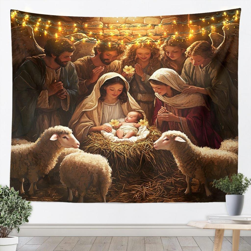 Christmas Black Santa Tapestry Wall Hanging Holy Santa Claus Hanging Decorations For Living Room Winter Xmas Holiday Tapestries