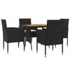 Set da pranzo da giardino 5 pezzi in polyrattan nero