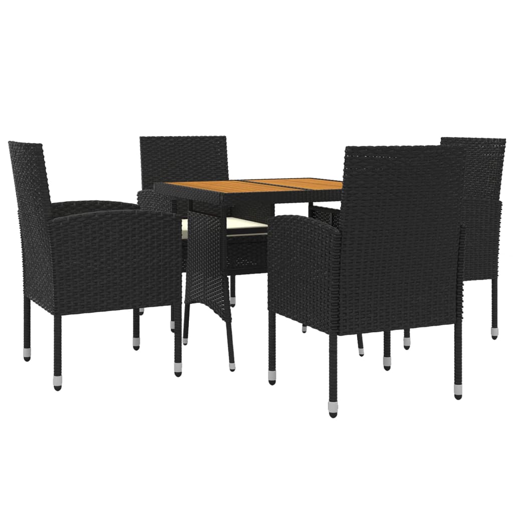 5 Piece Garden Dining Set Poly Rattan Black