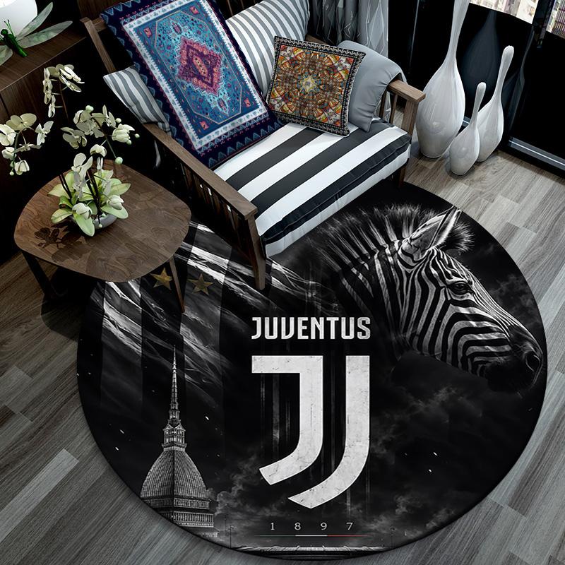 Juventus Football Club Round Area Rug,Carpet Rug for Living Room Bedroom Sofa Playroom Decor,Non-slip Floor Mat