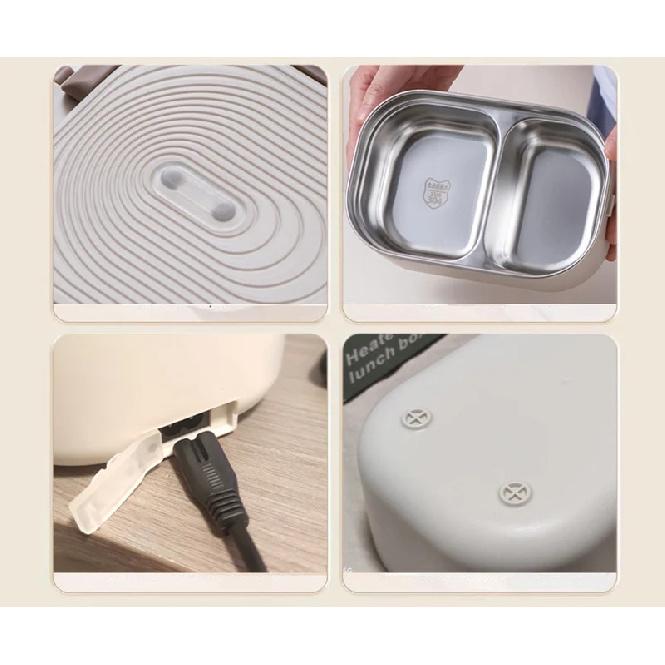EU US Plug Electric Heated Lunch Box Meal Food Heater 220V 110V 1L Travel Outdoor Work Food Warmer Container Stainless Steel Set
