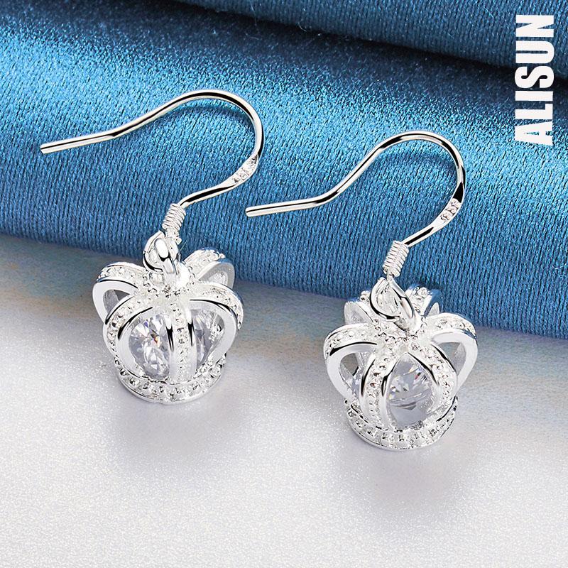 925 Sterling Silber Krone AAA Zirkon Anhänger Piercing Ohrringe Modischer Hochzeitsschmuck