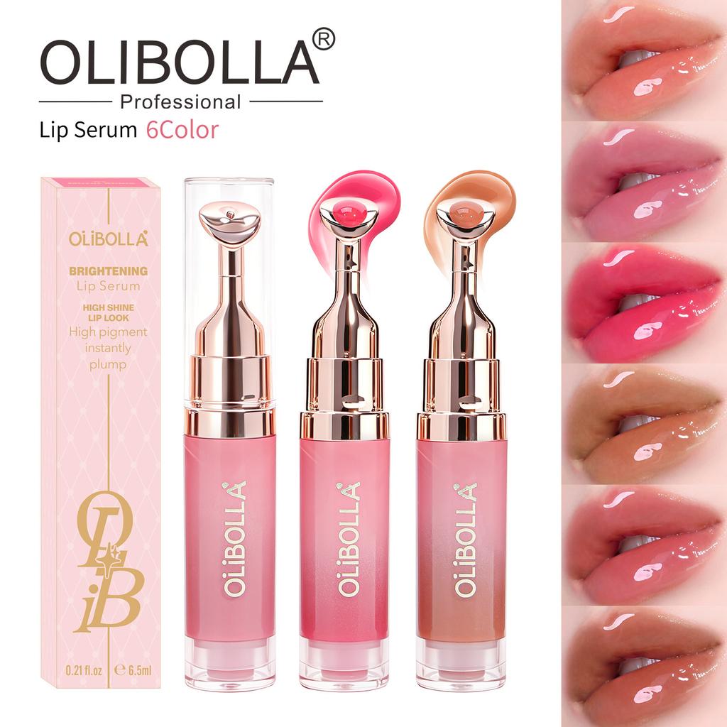 OLIBOLLA Spiegel Lipgloss mit Metall-Applikator, Feuchtigkeitsspendender Lippen-Plumper, Reduziert Lippenfältchen, Lippen-Serum Kosmetik