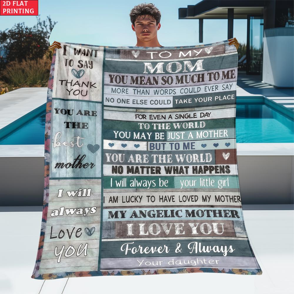 To My Mom Love Letter Print Flannel Blanket, Soft Warm Throw Blanket from Daughter, Mother's Day Birthday Gift, Cozy Home Decor
