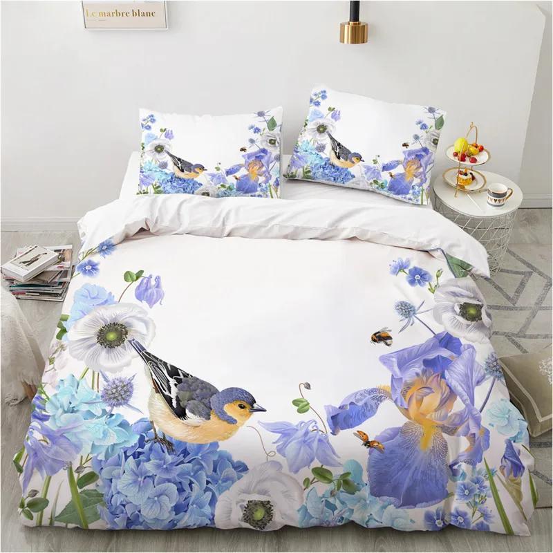 Botanical Floral Duvet Cover Set Microfiber Flowers Leaves Print Comforter Cover Spring Garden Flower Bedding Set Twin King Size