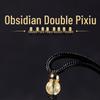 Natural Obsidian Double Pixiu Safety Buckle Pendant - Golden Obsidian Crystal Charm