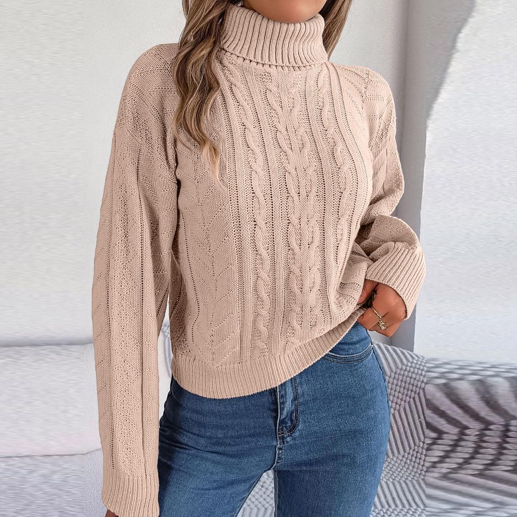 Women's Casual High-Neck Long-Sleeve Knit Pullover Warm Sweater