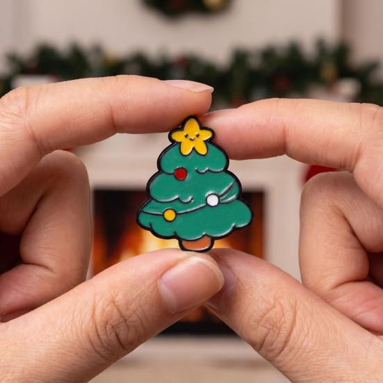 Holiday Enamel Lapel Pins Christmas Cartoon Brooch, Santa Claus Elk Snowman Tree Badge Pin, Alloy Festive Badges Bags Scarves Clothes Decorative