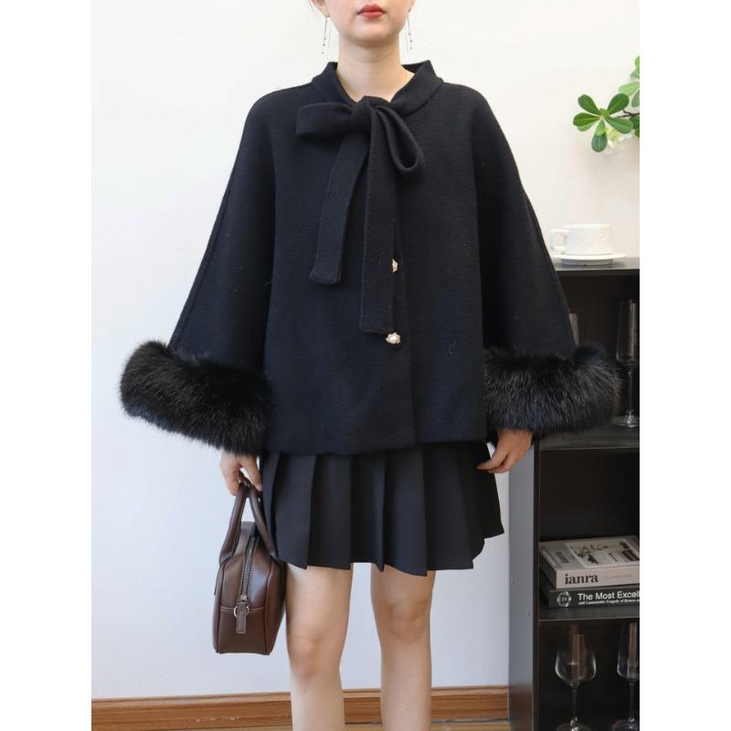 

Съемный шерстяной шнурок-бант вязаный двусторонний шерстяной плащ-накидка осень-зима новый свитер-жакет женский one size fits all чёрный