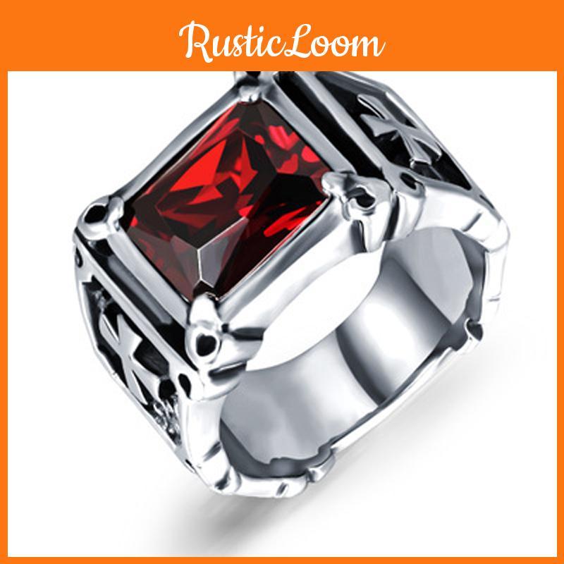 Stunning Vintage Red Onyx Thor Men's Stainless Steel Gothic Style Statement Ring