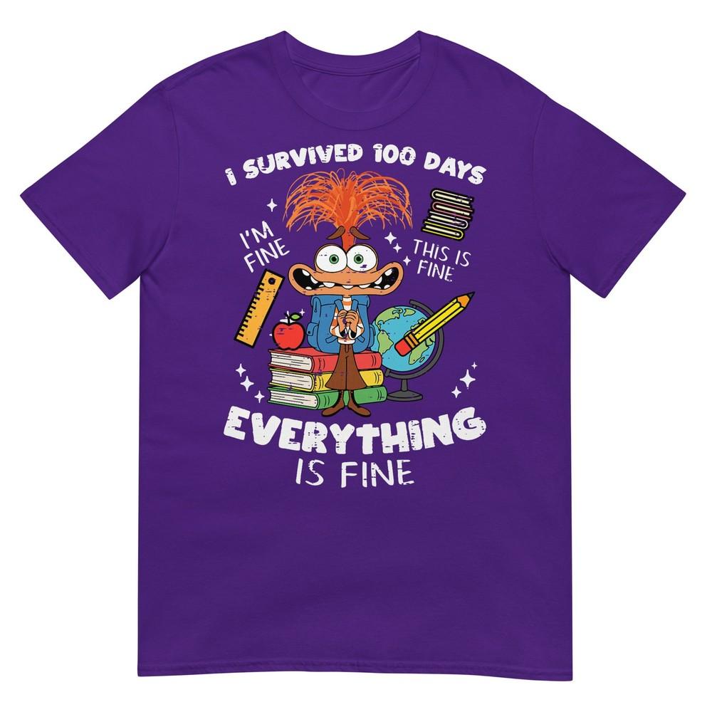 Survived 100 Days Im Is Fine Anxiety 100th Day School Kids Tshirt