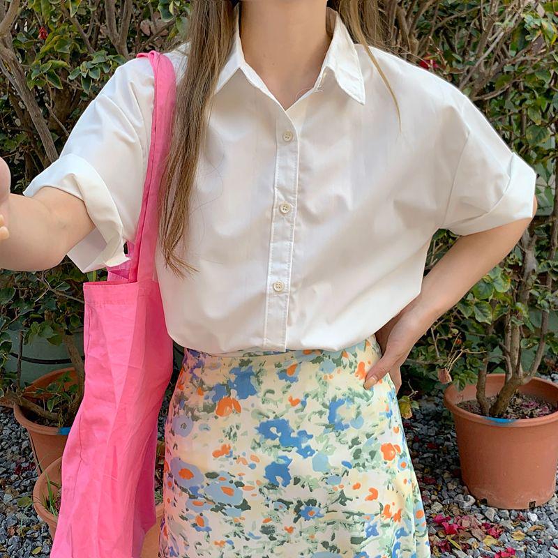 Women's Summer Short-Sleeve Retro Chic French Hong Kong Style Shirt