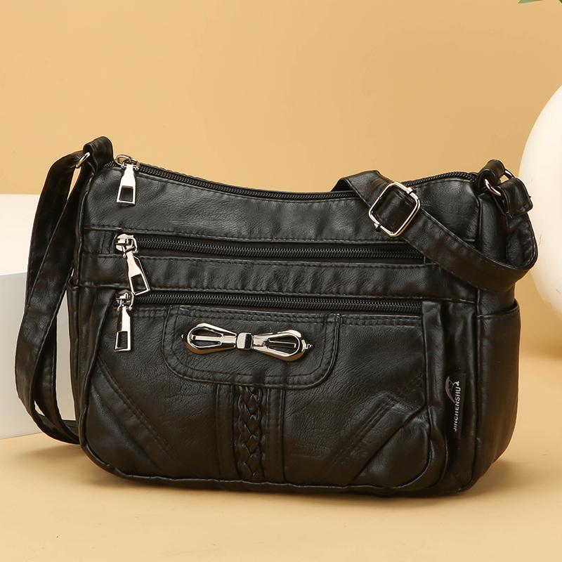 Soft Leather Crossbody Bag Women's Multi-layer Shoulder Bag Middle-aged Mother Bag