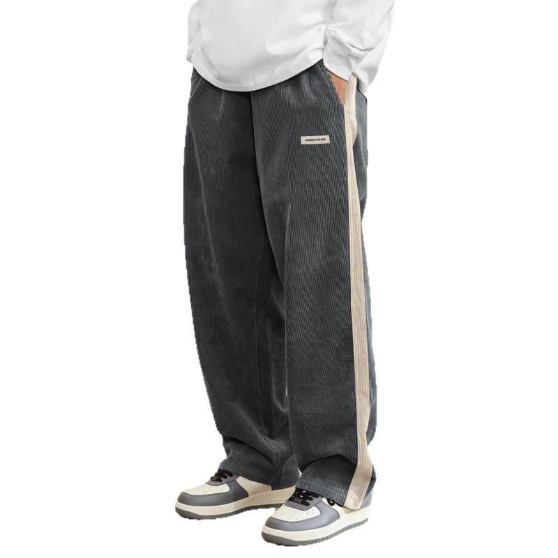 Corduroy Striped High Street Pants Men's Trend Sweatpants Loose Straight Casual Pants
