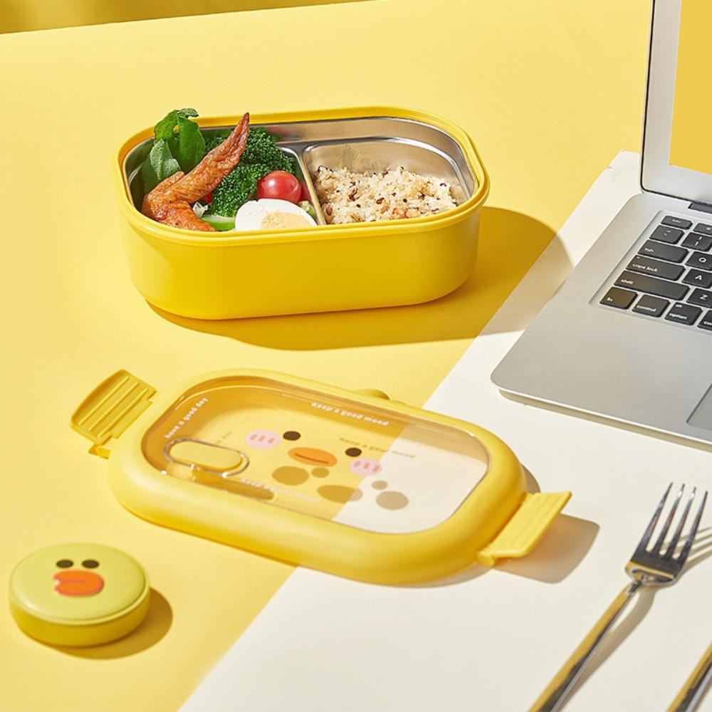 Stainless Steel Lunch Container 2 Compartments Food Storage Box Heatable Duckling Lunch Box  Girls