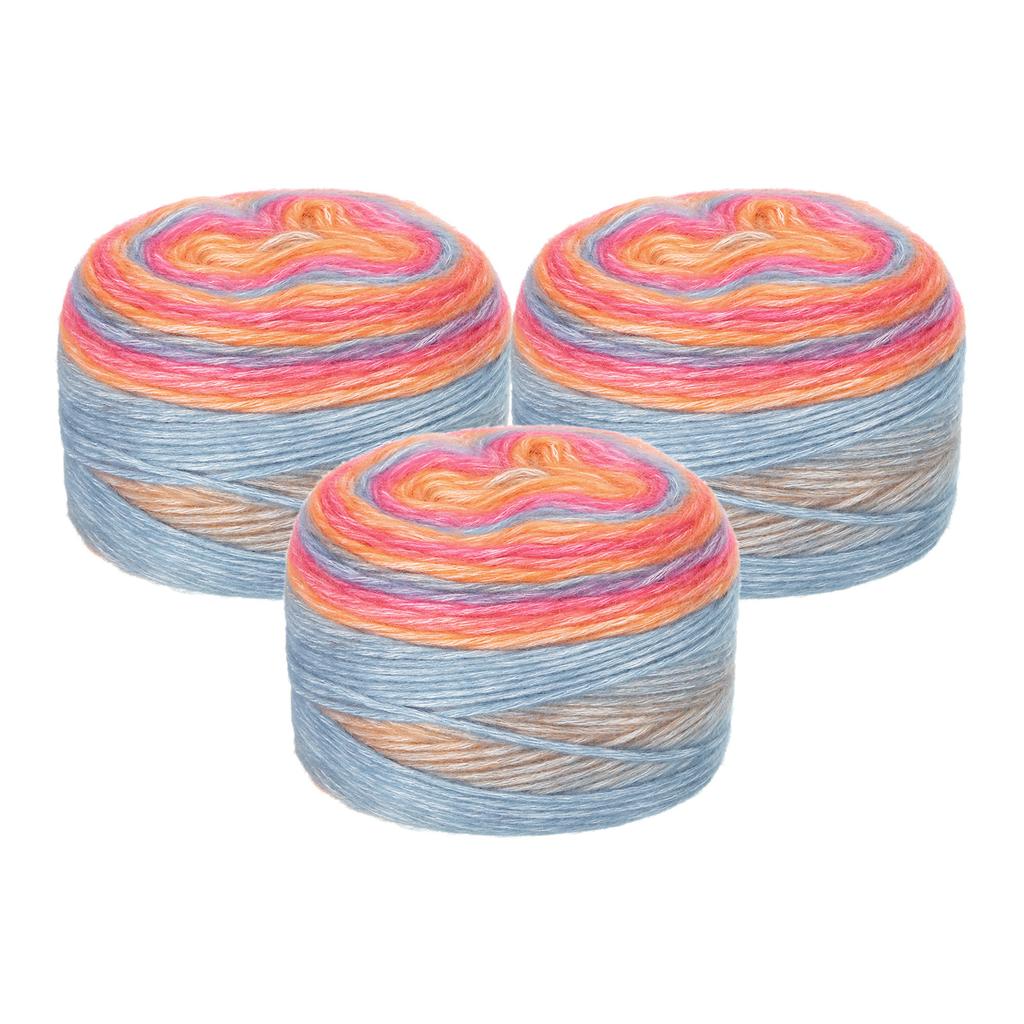 3Pcs Gradient Cake Cotton Yarns, Soft Rainbow Yarn Ball for Knitting and Crocheting Craft Project (300g X 3, 245M L Each) 100g