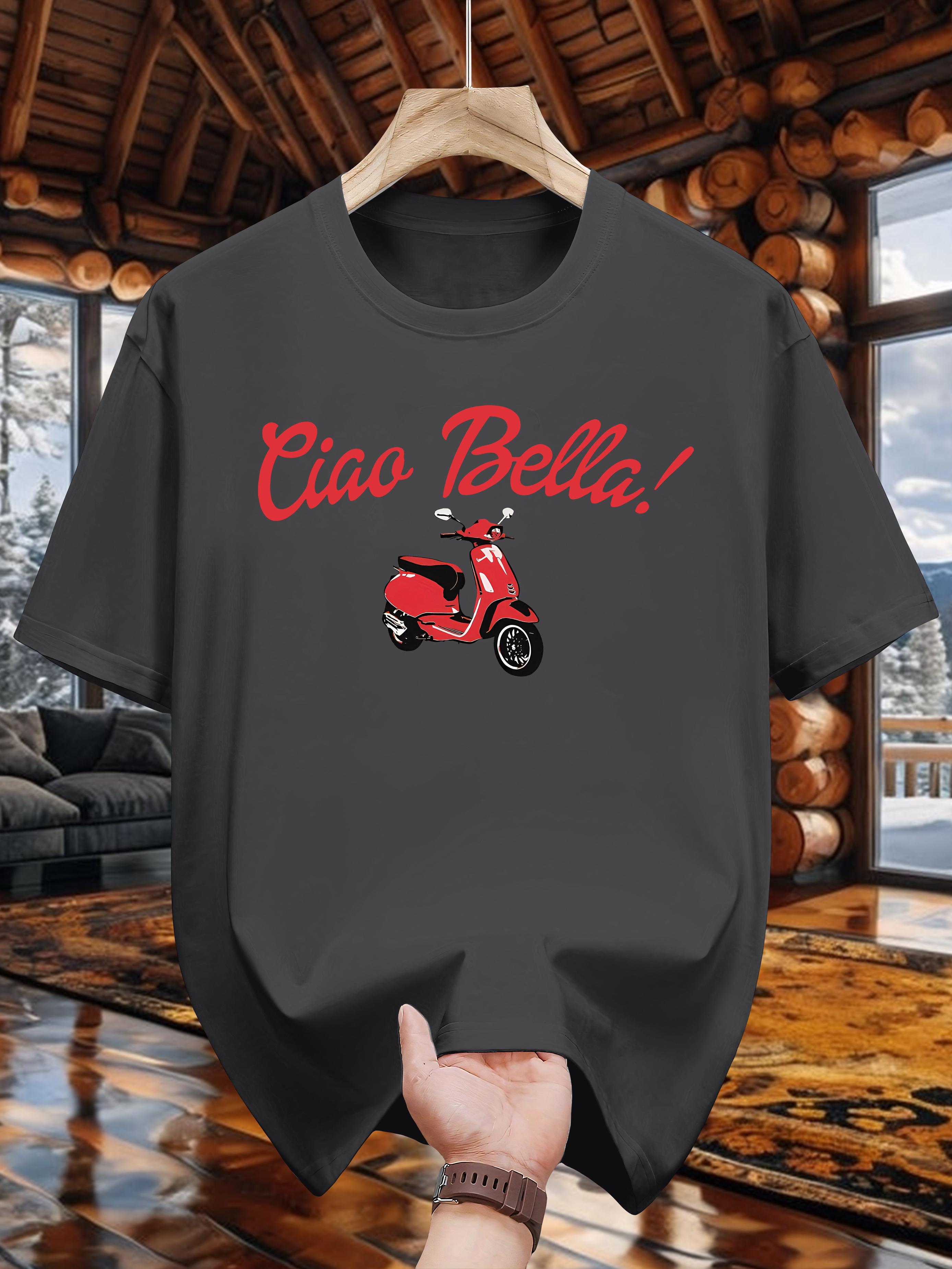 

Niuwang Selection 200g 100% Cotton Short Sleeve T-shirt - Black Casual Graphic Tee with Scooter & Ciao Bella! Print XXXXL