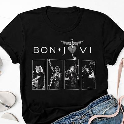 Gráfico de Banda de Rock Bon Jovi, Camisa Vintage Bon Jovi dos anos 80, Camiseta Unissex para Show do Bon Jovi
