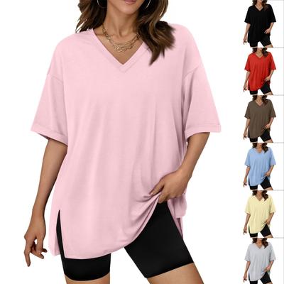 Large Oversized Women's Gym T Shirts Plus Size Tops V Neck Short Sleeve Workout Shirts Casual Loose Fit T Shirts