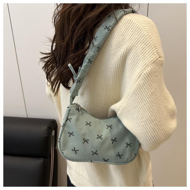 Cotton Bow Knot Shoulder Bag For Women, Chic Crossbody Purse, Minimalist Handheld Tote KTB