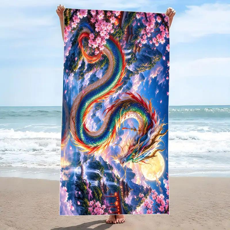 Dragon Print Beach Towel, Large Soft Quick Dry Towel for Beach Camping Swimming