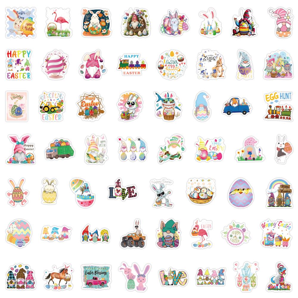 55 Sheets Cartoon Easter Egg & Rabbit Stickers for Suitcases and Phones