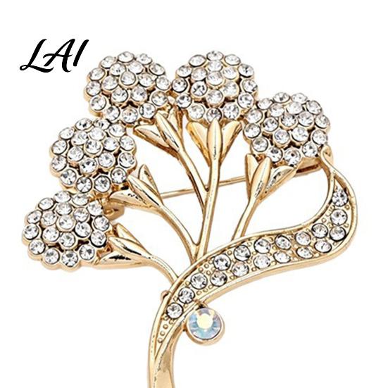 Dainty Floral Jewelry Rhinestone Flower Branch Brooch Alloy Lapel Pin for Wedding Party Brooch Women Clothing Accessories Daily Artistic