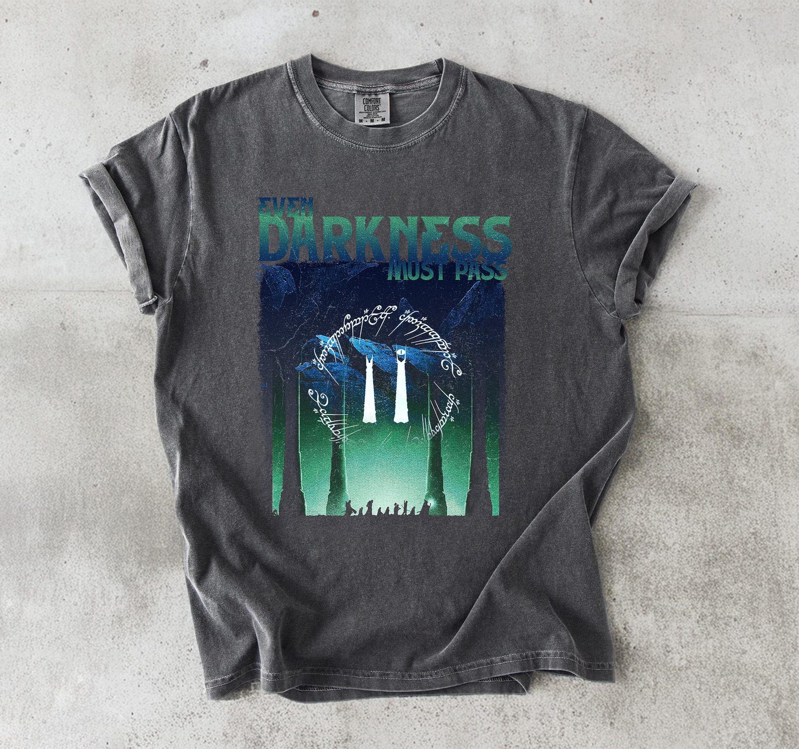 Even Darkness Must Pass Shirt, Lord of the Rings T-Shirt, Vintage Samwise Gamgee Quote Tee, Argonath Elvish Graphic, Fantasy Book Lover 3XL