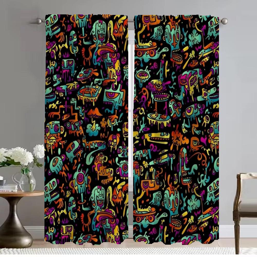 Graffiti Art Curtains for Bedroom Halloween Decoration Blackout Curtain for Room 2 Panel Partition Home Interior Curtains Shades