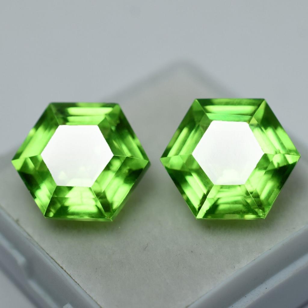 Pair Of 18.25 Ct NATURAL Green Peridot CERTIFIED Fancy Cut Loose Gemstone AAA