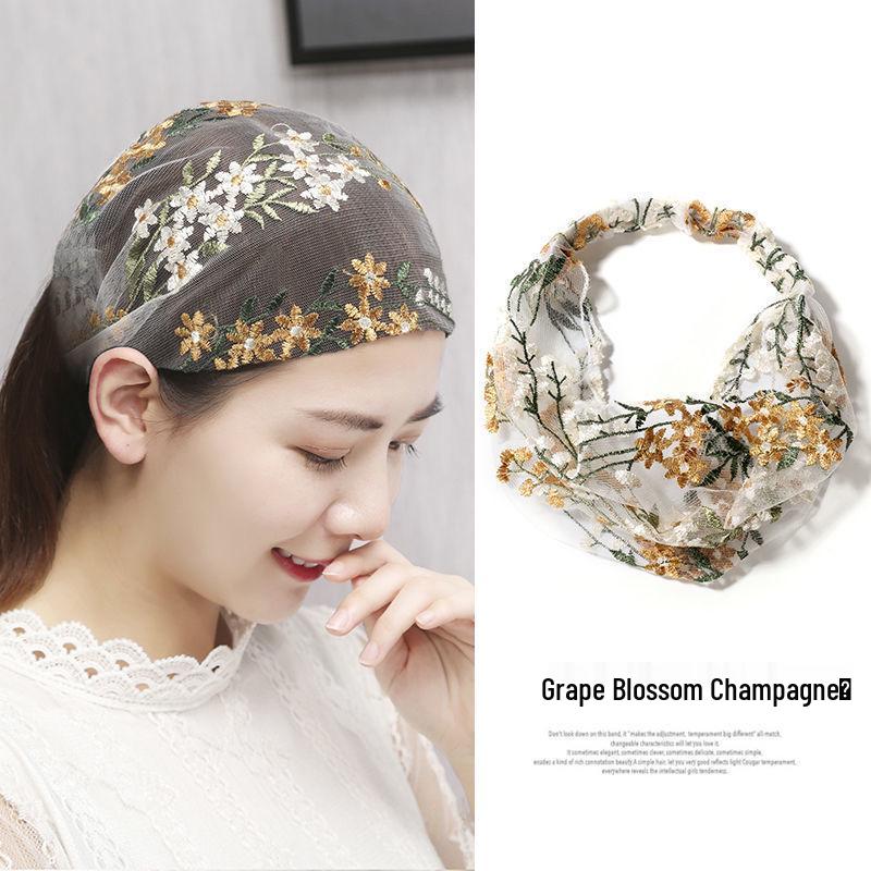 Spring & Summer Women's Embroidered Wide Headband - Sweet Korean Style Hair Accessory