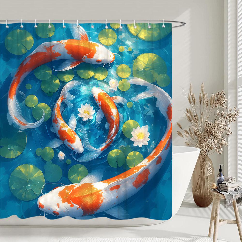 

Chinese Ink Painting Shower Curtain Koi Cherry Blossom Sun Eagle Peacock Parrot Landscape Polyester Fabric Curtain Bathroom Deco 90x180cm