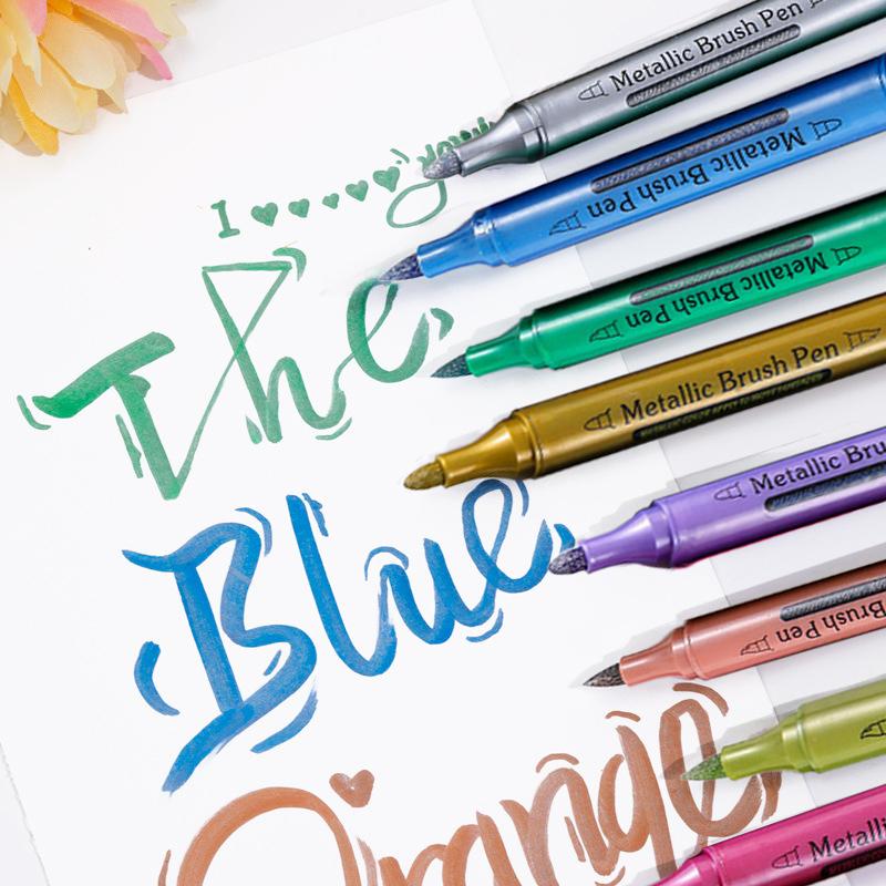 12 Colors Dual Tip Brush Metallic Paint Markers Pens Gold Silver Color Permanent Art Marker For Manga Crafts Stationery Supplies