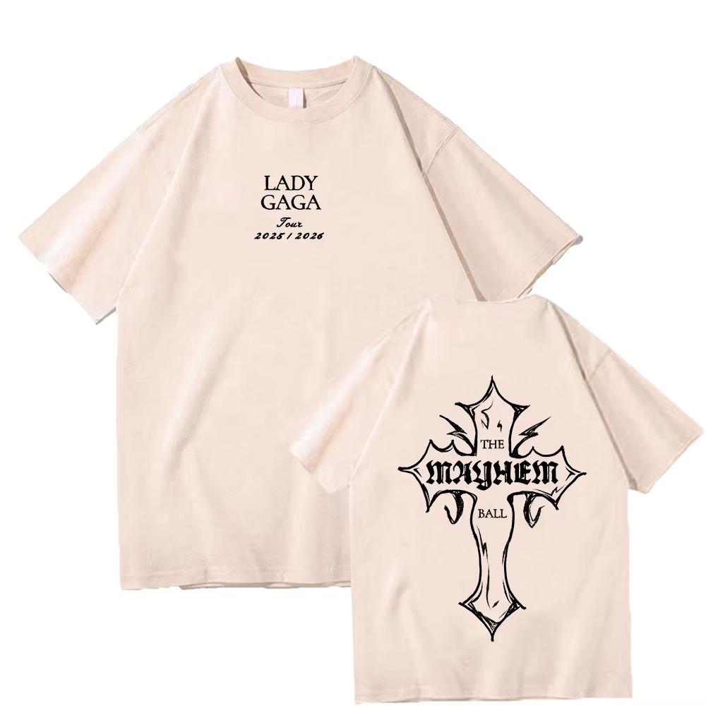 Lady Gaga MAYHEM Cross Cutoff T-shirt Trendy Graphic T Shirt for Man Women Cotton High Quality Clothing Outdoor High Street Tops