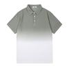 Men's Gradient Color Block Polo Shirt, Casual Short Sleeve Contrast Collar Top for Summer