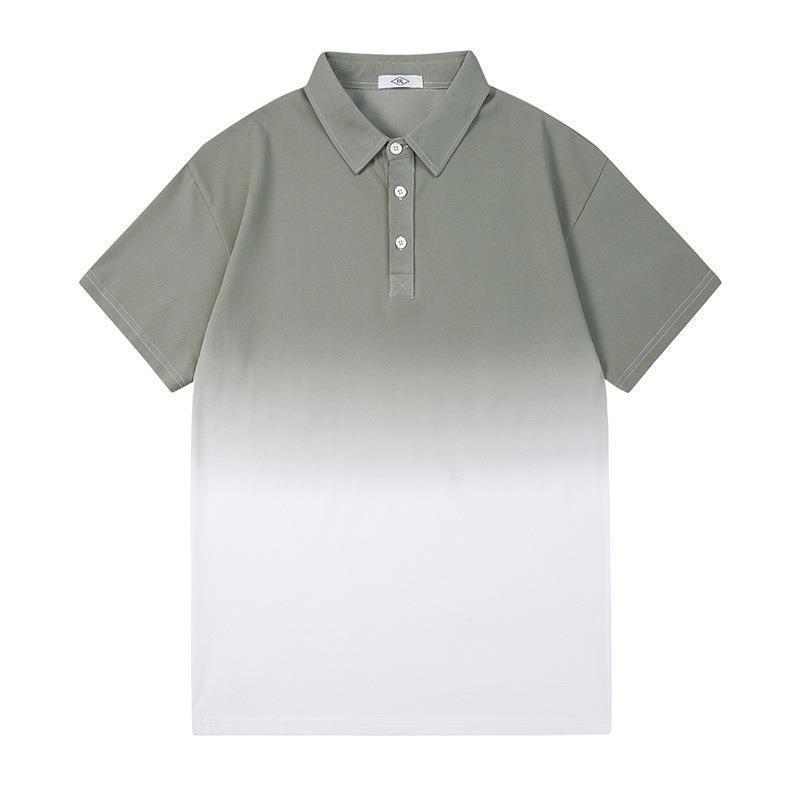 Men's Gradient Color Block Polo Shirt, Casual Short Sleeve Contrast Collar Top for Summer