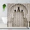 Tenda da Doccia Marocchina 3D Cancello Invecchiato Motivo Geometrico Design Porta d'Ingresso Ingresso Stile Orientale Architettonico Tende da Bagno